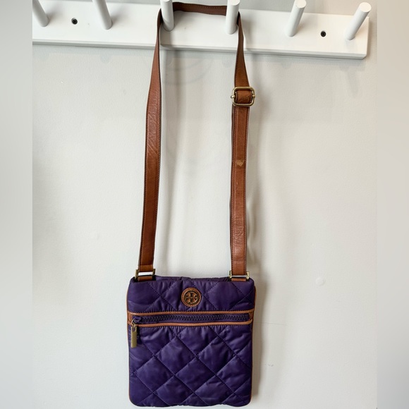 Tory Burch Adorable Alice Purple and Brown Adjustable Quilted Nylon Bag GUC - Picture 2 of 10